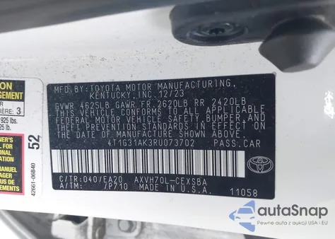 2024 Toyota Camry Hybrid Se from USA, damaged, VIN 4T1G31AK3RU073702